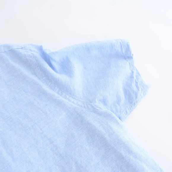 Chaps Sky Blue  52% Linen Button Down Short Sleeve Dress Shirt Size XL - Picture 9 of 10